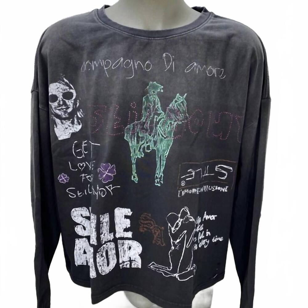 NEW STILE DE AMOR women's graphic long sleeve tee in black
